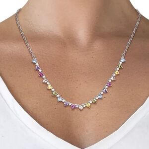 Giani Bernini 925 Sterling Silver Heart Necklace | Multicolor CZ | 18" Chain